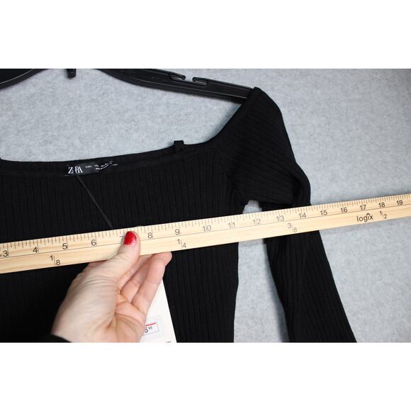Zara New Black Off the Shoulder Crop Top Long Sleeve Size Large‎ - Picture 6 of 7